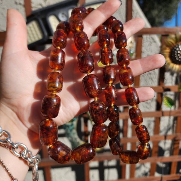 Vtg Baltic Amber Necklace Cognac Natural Inclusions Graduated Bead 28" 104 Grams - Picture 7 of 15